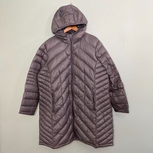 Michael Kors Down Filled Coat Hooded Long Packable Lightweight Womens 2X Gray